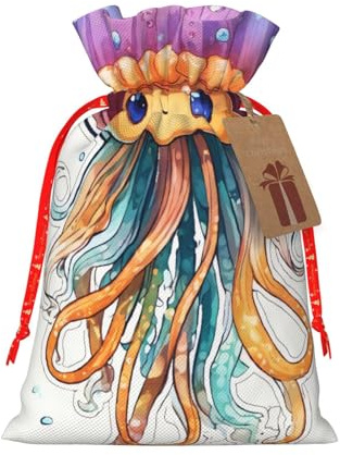 Bolsas de regalo con cordón de Navidad con estampado de medusas coloridas, saco festivo de Navidad, fiesta de cumpleaños, embalaje de regalo