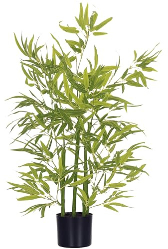 HOMCOM Pianta di Bambu Artificiale Alta 90 cm con 504 Foglie Pianta Finta da Interno ed Esterno con Vaso in Cemento Ø15x12.5 cm in PEVA e PP per Casa Giardino Verde