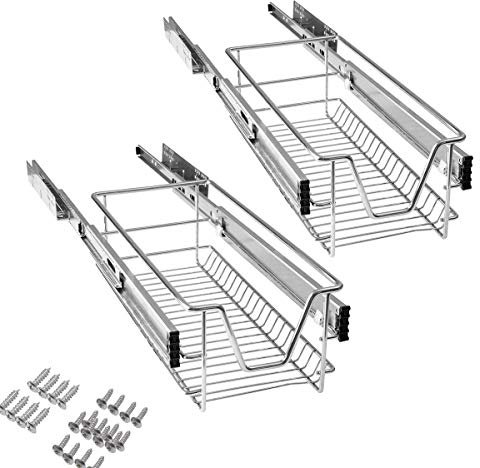 AufuN Teleskopschublade Ausziehbare Schrankauszug Ablage Küchenschublade Regal Schlafzimmerschublade Küchen Korbauszug (für 30cm Schränke) 2 Stücke