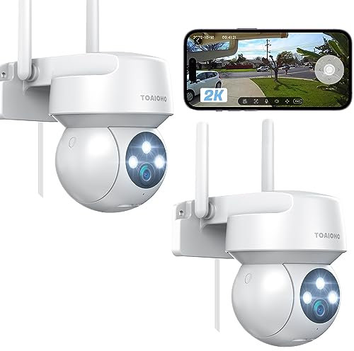 2 Stück Überwachungskamera Aussen - Kamera Überwachung Aussen Wlan IP Kamera Outdoor Kabel Außenkamera WiFi PTZ Outdoor Camera Dome Homekit Aussen kamera Videoüberwachung Kamera mit Farbige Nachtsicht