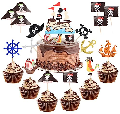 Bohrma pirata decoraciones de la torta 31 piezas pirata decoraciones de la torta cupcake topper pirata tortas fondant cupcakes azúcar para niños cumpleaños Halloween cake topper (pirata)