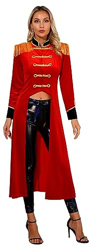 YiZYiF Costume Domatrice Circo Giacca da Circo da Donna Lungo Velluto Tailcoat Blazer Cappotto Smoking Costume Cosplay Festa di Halloween