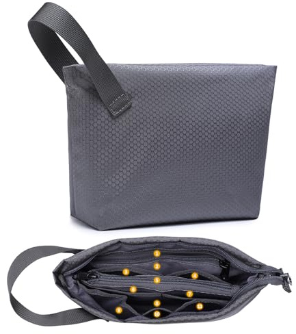 HYZUO Bolsa Organizador Cables Viajes, Tech Pouch Portátil con Asa, Estuche de Accesorios Electrónicos Gadgets, Bolsas Pequeña Organizadora para Cargadores, Cables, Hub USB, Tarjetas, Gris Especial