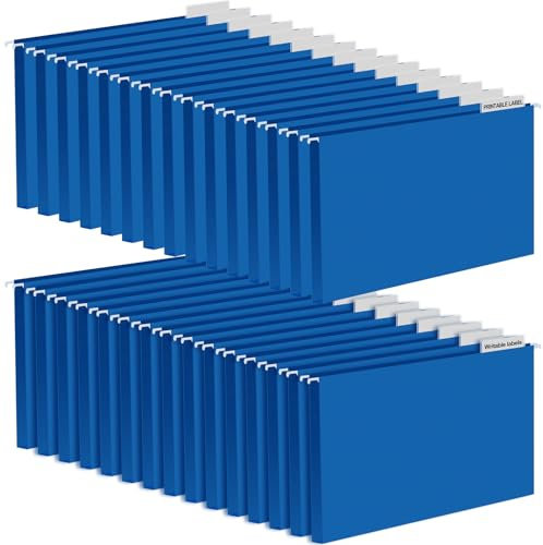 Dispowreath 11 x 17 Extra Large Hanging File Folders for Filing Cabinet Organizer Heavy Duty Expanding Hang Folders 1/5 Cut Adjustable Clear Plastic Tabs Includes Rod(Blue,30 Pack)