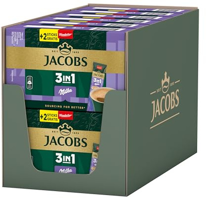 Jacobs 3in1 Milka, Instant Kaffee Sticks, löslicher Bohnenkaffee mit Creamer und Zucker, 12 x 10+2 Sticks, 144 Getränke