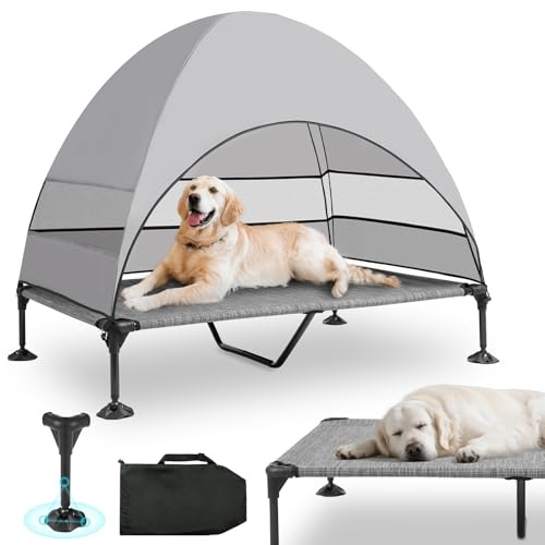 Snagle Paw Hundeliege mit Dach & Erhöhtes Design - Stabiles Hundebett mit Antirutschfüßen, Breiter Schatten - Wasserdicht für Große Hunde Indoor/Outdoor, Camping & Garten