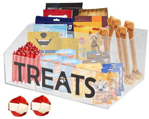 Ctomche Modern Minimalist Dog Treat Container, 40cm L x 26cm W x 17cm H, 4 Compartment Acrylic Dog Food Storage Box with Lid