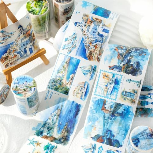 Set di adesivi per scrapbooking, 6 rotoli di adesivi vintage bullet journal, City Scenery Themed Washi Tape Aesthetic Stickers Decorative for Journaling Accessori,Photo Album,DIY Crafts (Embrace