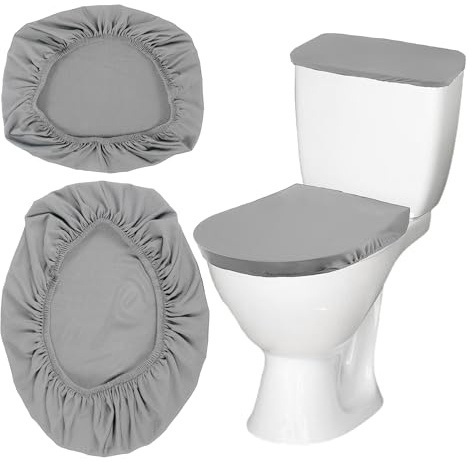 Xinjoduz 2 PCS Toilet Lid Covers, Toilet Lid Seat Cover with Elastic Bottom, Soft Stretch Fabric Toilets Tank Covers Replacement for Bathroom Decoration, Universal Machine Washable (Grey)