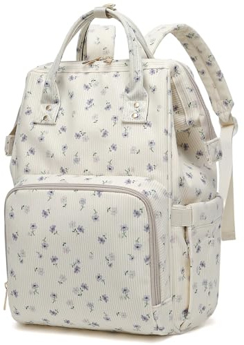 Dezcrab Baby Diaper Bag Backpack for Mom, Large Capacity Travel Nappy Bag for Boys & Girls with Stroller Straps (Corduroy Flowers Purple)