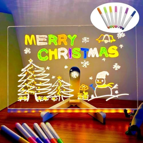 Led Note Board with Colors, Led Light Up Acrylic Message Board with 7 Colors Pen & Stand, Led Drawing Writing Board for Kids, Arts Doodle Note Board for Office School Home (L-30 * 20cm)