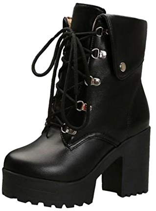 Bottines à talons hauts pour femme - Bottines élégantes à lacets - Bottines vintage à enfiler - Bottes gothiques steampunk en cuir - Bottes courtes antidérapantes, Noir , 42 EU