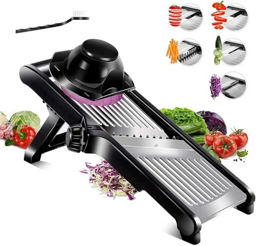 Mandoline Cuisine Professionnelle, Coupe Legumes Multifonctions en Inox avec Epaisseur de Tranche Réglable, Mandoline de Cuisine Japonaise pour Julienne avec Protège Main