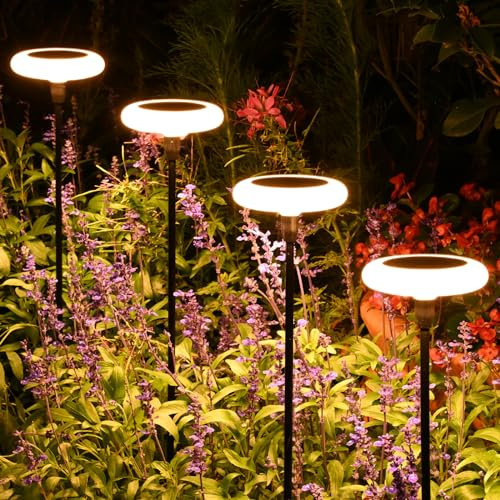 Gaethra Luci Solari da Giardino 4 Pezzi Luci Solari Esterno Bianco Caldo lampada da giardino solare da esterno IP65 Impermeabie con Luci da giardino extra luminose da 34 lumen per Cortile Vialetto