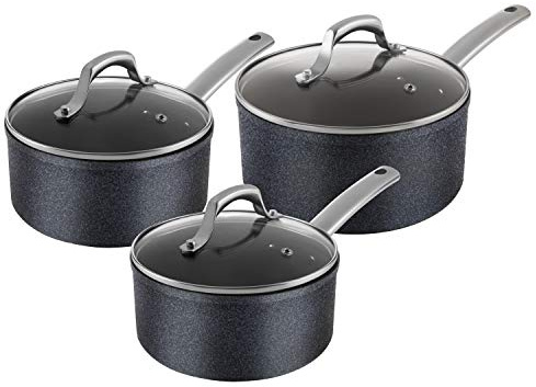 Tower Trustone Induction Pot Set, Non Stick, Easy to Clean, Dishwasher Safe, Violet Black, 3 Piece, 16/18/20 cm
