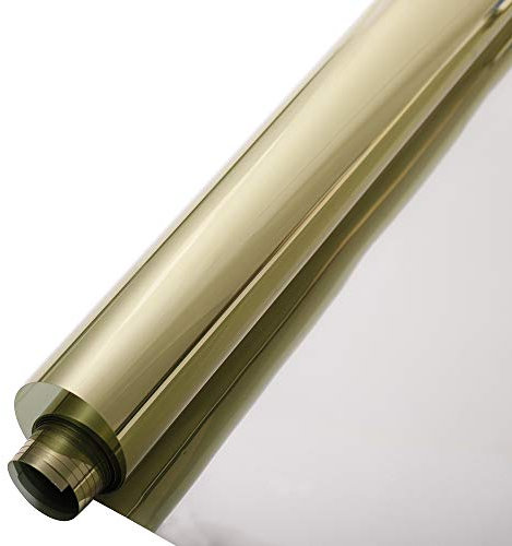 HOHOFILM Film Miroir unidirectionnel réfléchissant pour fenêtre - 45 x 200 cm - Contrôle de la Chaleur - Anti-UV - pour la Maison, Les bâtiments (doré argenté)