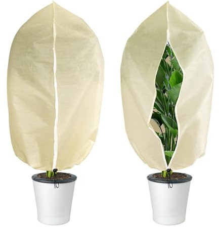 2 PCS Winter Plant Covers Freeze Protection - 100x80CM Garden Fleece Bags Sacks - Rip Resistant Garden Frost Cloth Blanket Fleece Jacket with Zipper Drawstring for Plants