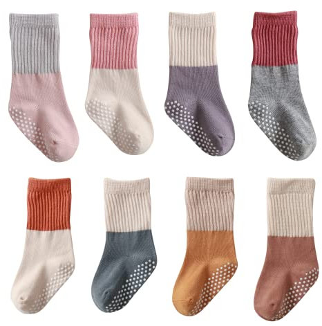 J Poqobog Kleinkind Baby Mädchen Jungen Socken stoppersocken kinder Baumwolle abs rutschfeste kindersocken antirutschsocken Geschenke Kniestrümpfe Set 8Paar (1-3 Jahre, Rot 8 Paar)