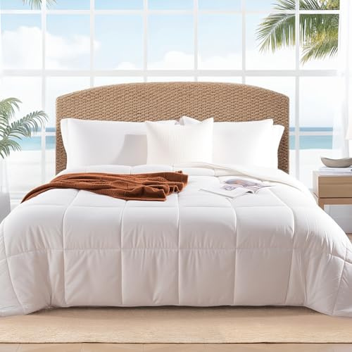 NEXHOME PRO Viscose from Bamboo Cooling Comforter, White Queen Lightweight Down Alternative Cool Natural Organic Duvet Insert, Summer Bedding Blenket Cool for Hot Sleepers,8 Corner Tabs(90x 90)