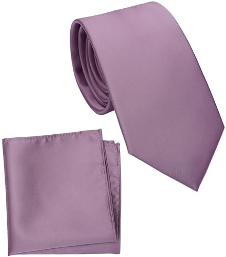 ZENXUS Normale Krawatte und Einstecktuch für Herren, einfarbiges Krawatten-Set, 8,1 cm Standardbreite, 44 Opera Mauve, Regulär