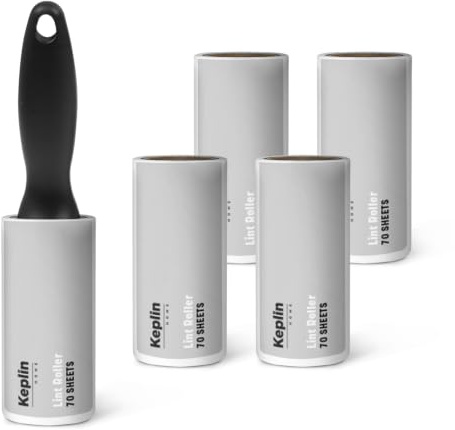 KEPLIN Lint Roller, Pet Hair Remover, 5 Sticky Refill Heads, 350 Sheets | Easy-peel sheets, gentle on fabric, multi-surface use, comfortable ergonomic grip, battery-free, travel-friendly