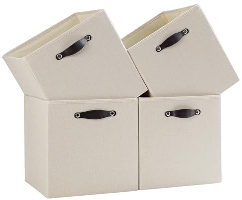 FABINADO Storage Boxes Fit KALLAX | 260g/㎡ Fabric Cubby Organizer Basket for Bookshelf, Closet, Wardrobe | Cube Unit Drawer Insert | 4 Pack, Candlelit Beige, 33x38x33cm