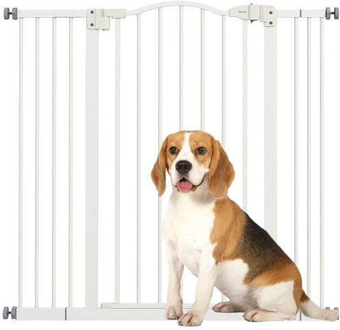 PawHut Cancelletto di Sicurezza per Cani da Interno, Barriera Estensibile 74-100 cm con Doppio Blocco e Chiusura Automatica per Scale e Porta, Bianco