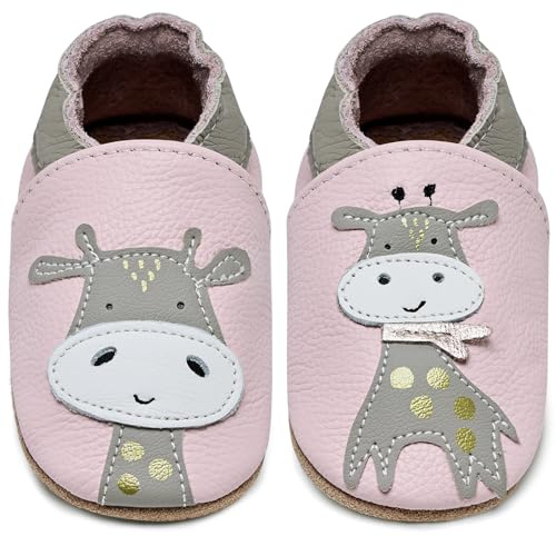 IceUnicorn Chausson Bebe Chausson Cuir Souple Bebe Chaussons Cuir Bébé Souple Chaussons Premiers Pas Bébé(Girafe Pink, 2-3 Ans)