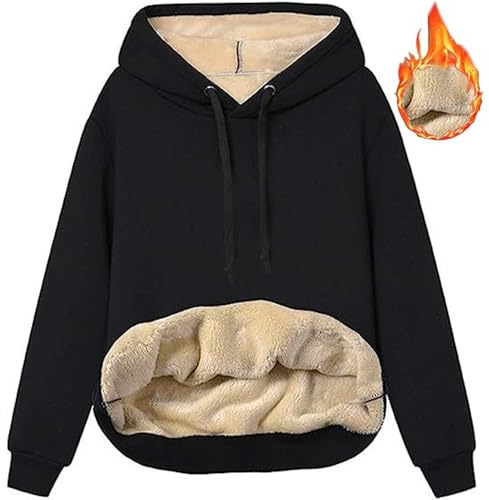 Rayson Sudadera con Capucha para Mujer Manga Larga Casual Sudaderas de Forro Polar Ropa Deportiva con Bolsillo(Negro,S)