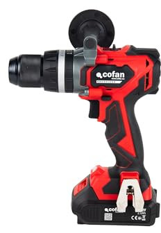 Cofan Taladro percutor y atornillador sin escobillas | 2 velocidades | 22+3 posiciones | Incluye Maletín, Batería Li-Ion de 20 Voltios y 2.0 Ah y Cargador Rápido