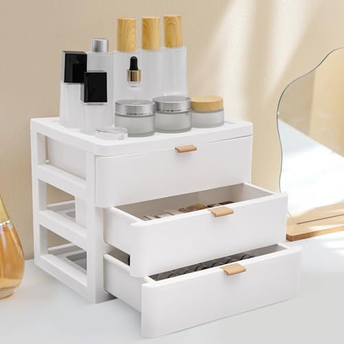 Cajonera organizadora de escritorio, caja de almacenamiento de baño con 3 cajones, organizador de cosméticos, organizador de cajones, organizador de oficina, minitocador, caja de cajones A4, para