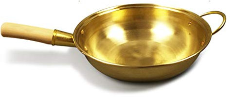 Ren kopparpanna Koppargryta Kinesisk Wok Stekpanna Mässing Stekpanna Kokkärl Matlagning Wok Kopparkokare (Storlek: 32cm) (36cm)
