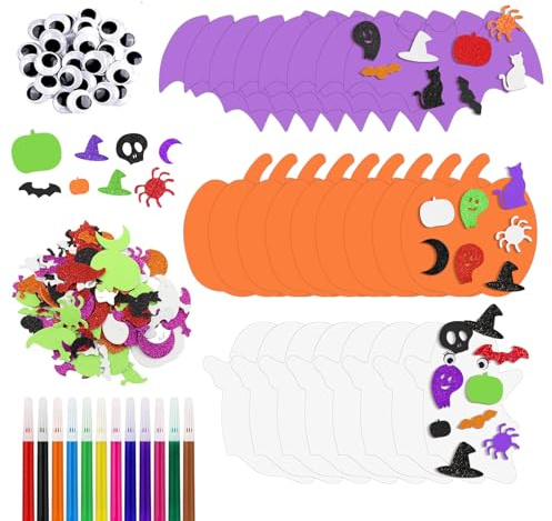 ISparbox Kit d'Artisanat en Mousse Halloween, 24 Pièces Activite Manuelle Halloween Enfant, Autocollants en Mousse de Citrouille, Mousses Décor Citrouille Bricolage pour Enfants Party Favor