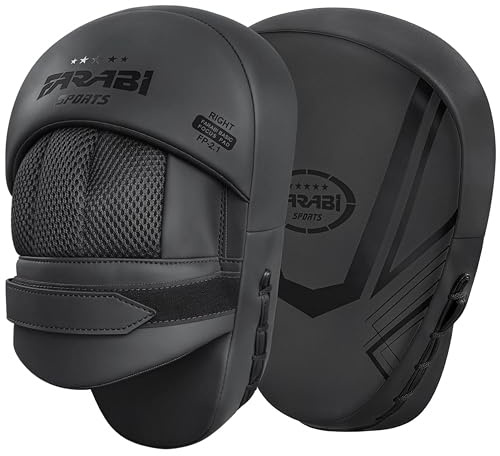 Farabi Sports Pratzen Boxen – Leichte Gebogene Pratzen Kickboxen mit stoßabsorbierendem Schaumstoff, Griffball, Klettverschluss & atmungsaktiven Muay Thai Pratzen Kickboxen, MMA & Muay Thai