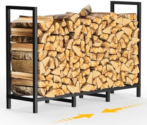 Garbuildman Estantería de leña para exteriores de 4 pies, resistente a la corrosión, con 8 patas y apilamiento ajustable, almacenamiento de leña resistente al óxido para jardín, cobertizo, color negro