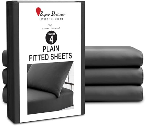 GC GAVENO CAVAILIA Microfiber Fitted Sheet Single - 4 Pack Plain Bed Sheets - Deep Pocket 10 inch (25cm) - Shrinkage, Fade & Wrinkle Resistant Bottom Sheet Washable Fit to Mattress (91x190 cm) - Black