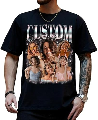 QuindaUK T-Shirt Personalizzabile – Maglietta Stile Bootleg Rap per Uomo e Donna | Aggiungi Foto o Frase | Idea Regalo Originale con Stampa Personalizzata D5