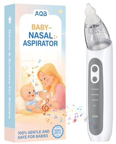 AQB Electric Baby Nasal Aspirator, Baby Nose Cleaner with 3 Silicone Tips, 3 Suction Levels and Built-in Music, Ideal for Babies and Toddlers