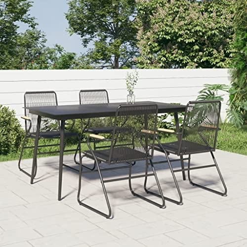JHQHSM 5 pezzi Gruppo da giardino in rattan PVC nero, 4 sedie e 1 tavolo per terrazza, mobili da esterno resistente alle intemperie con struttura in acciaio e comoda imbottitura, design durevole per