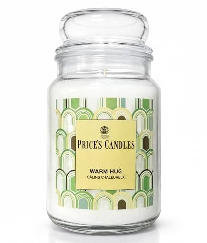 Price’s Candles Warm Hug - Candela Profumata in Giara Grande 560 g, Durata fino a 130 Ore, Bergamotto Vaniglia e Muschi, Fragranza Legnosa & Speziata, Vetro con Coperchio