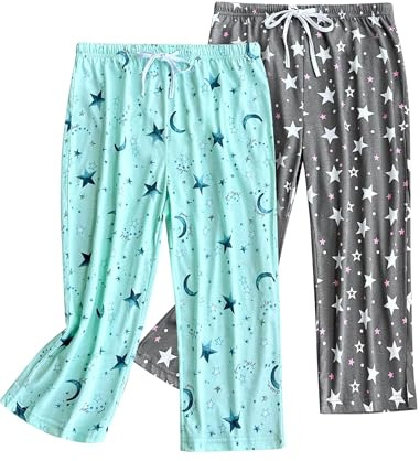 MIA LUCCE Pigiama da donna a 3/4, pantaloni corti, per il tempo libero, biancheria da notte con lacci, L