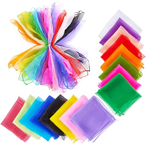 THE TWIDDLERS - 32 Mehrfarbige Tanzschals für Babys - Sensory Silk Fabric Schals für Kinder - Sensory Bänder für Babys, Ideal für Tanz, Gymnastik, Jonglieren und Rhythmus-Magie Requisiten - 60x60cm
