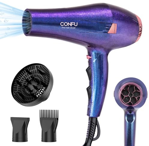 CONFU Hair Dryer Pro, Professional Ionic Salon Blow Dryer with Diffuser for Women and Men, 5X Fast Drying, Powerful and Quiet Hair Blow Dryer for Fast & Easy Styling (1875 Watts)