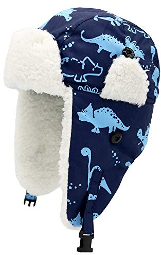 Baby Boy Hats Toddler Winter Hat Sherpa Lined Warm Trapper Hat Fleece Girl Infant Beanie Blue Dinosaur 2-5T