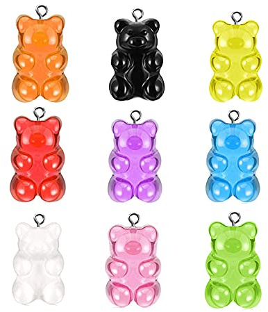 ZHjuju Bear Charms, 36 Pcs Colorful Gummy Resin Pendants in 9 Colors, DIY Jewelry Necklace Supplies for Children Girls