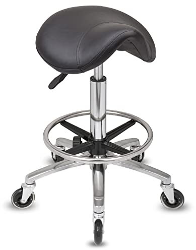 Staboos Rollhocker bis 160 kg - Sattelsitz mit Gel Polster - Praxishocker (Premium Rollen und Fußstütz) Drehhocker höhenverstellbar (55 cm bis 75 cm) Sattelhocker