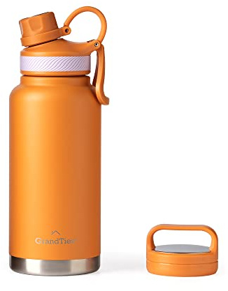 GrandTies 2 Deckel Sport Edelstahl Wasserflasche - 946 ml, wiederverwendbare Weithalsvakuumisolierte Wasserflaschen, Reise-Metallkanzine, kälteste Wasserflasche für Männer und Frauen (Karotte, 32