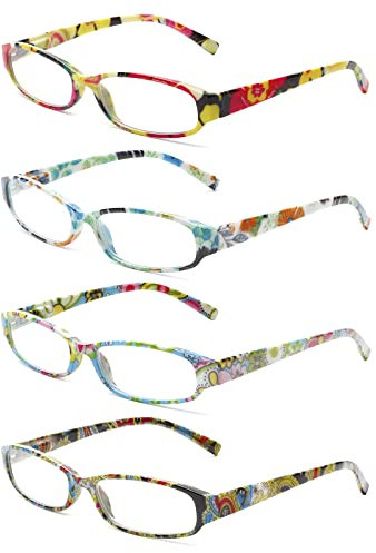 COJWIS 4 Pack Lesebrille Damen Brille Federscharnier Stilvolle Vielfarbig Leser HD Klare Linse für Frauen (4 Farbe Mischen, 2.25, multiplier_x)