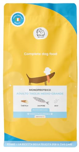 Crocchette Cani Medi e Grandi al Salmone Monoproteico 15 kg | Cibo Secco Ipoallergenico Low Grain Tapioca | Omega 3 Pelle e Articolazioni | Made in Italy | Hygge Dog