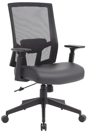 Boss Office Products Mesh Back Vinyl Task Chair with Synchro-Tilt in Black